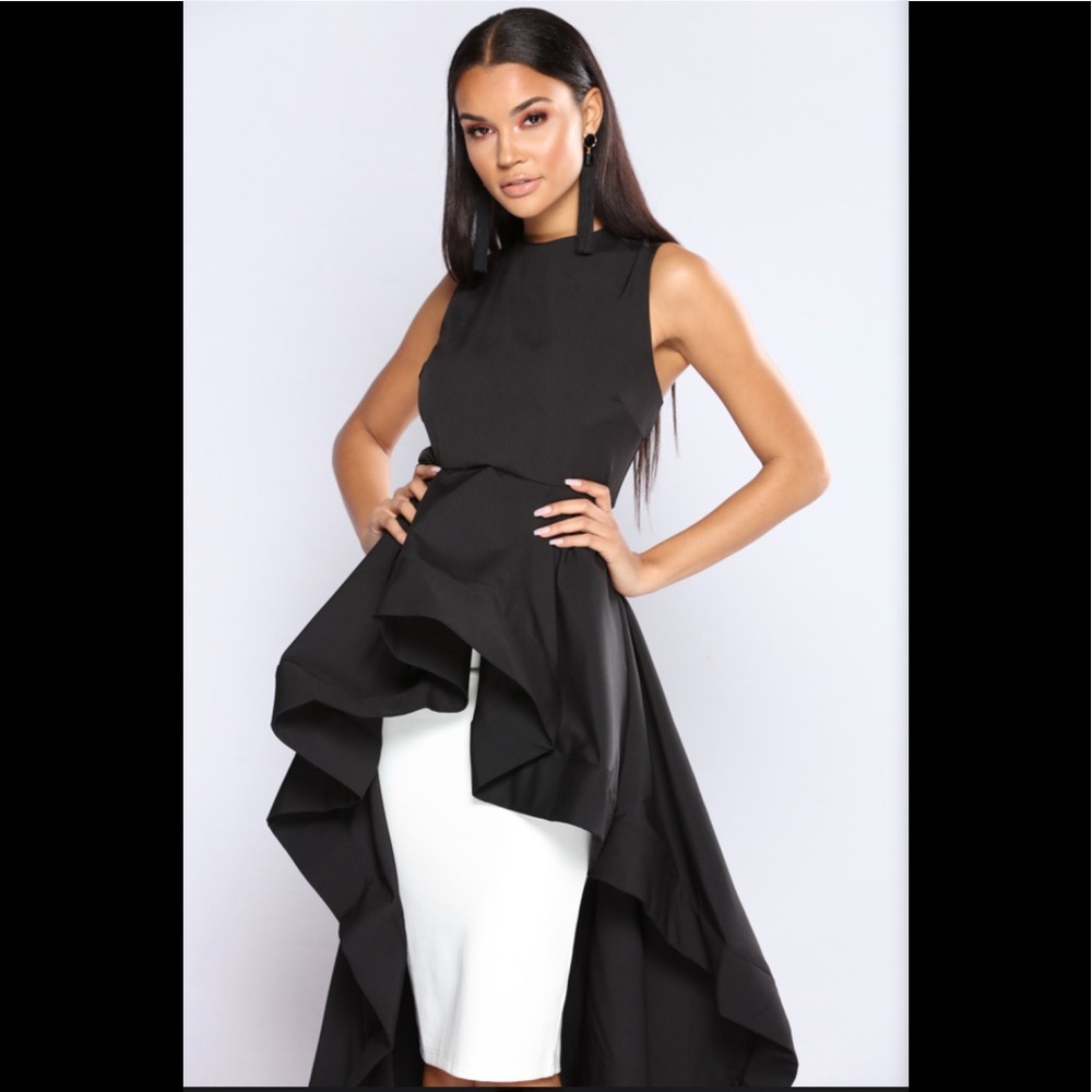 Fashion Nova Black High Low Ruffle Top - Picture 3 of 8